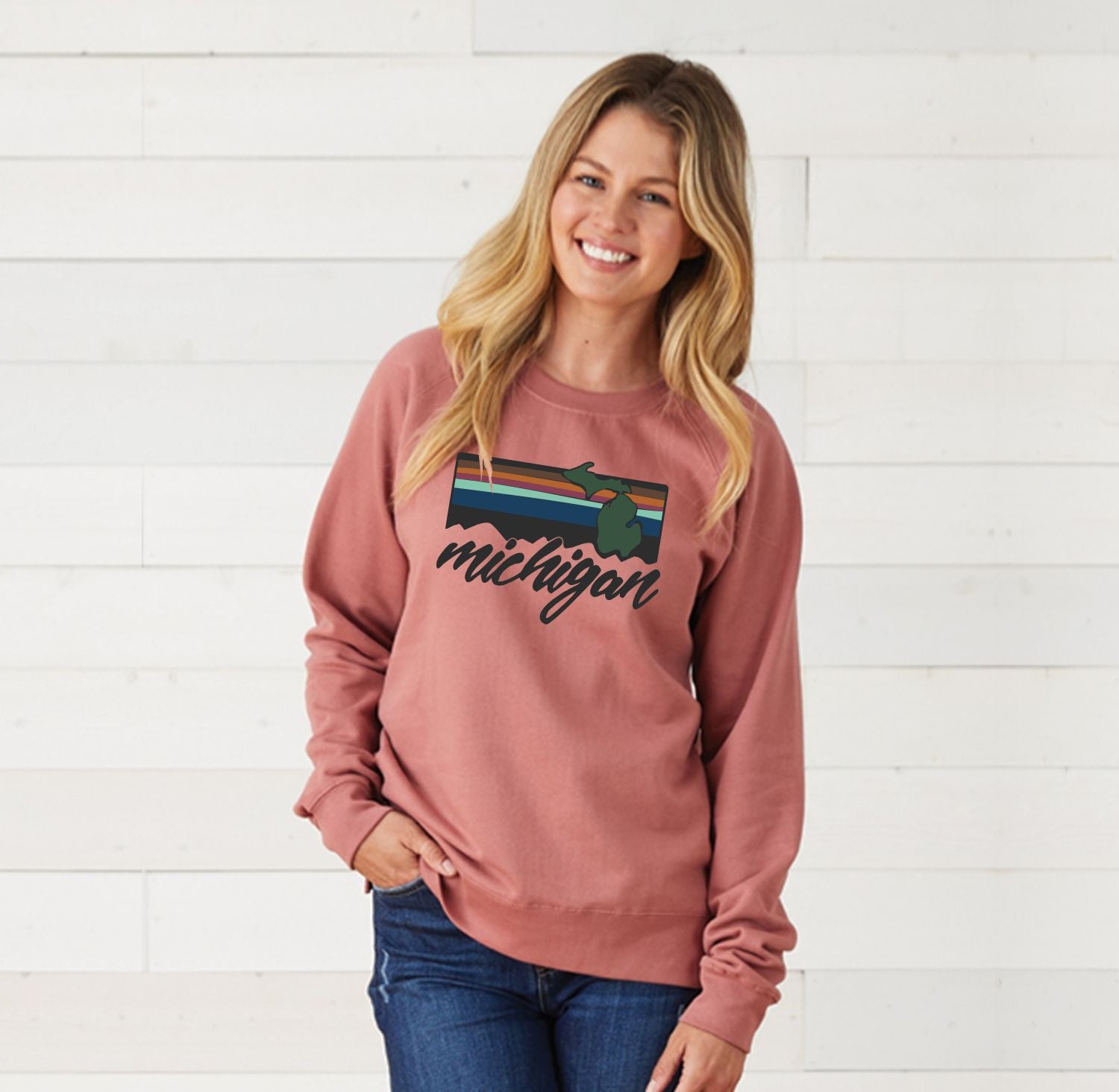Michigan ~ Dusty Mauve + Colored graphic Crew Neck Sweatshirt – Simply  Stated