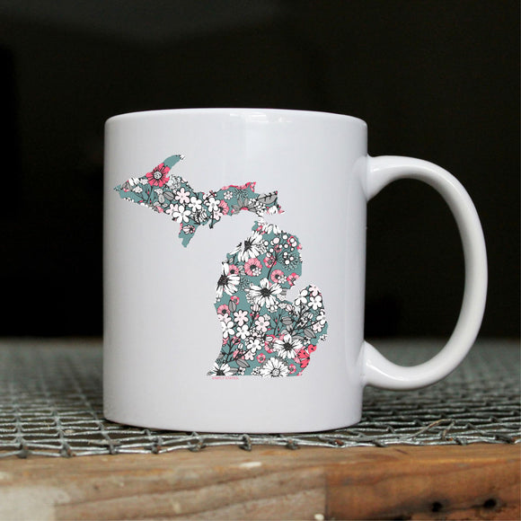 Mug //  Michigan  ~  Pink Posey Floral Michigan Mug